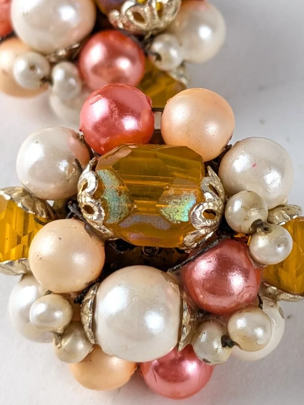 Vintage Multicolor Pearl Beaded Clip-On Earrings